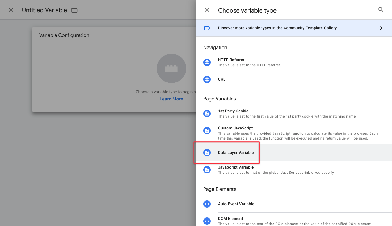 Add Data Layer variable in GTM - step 2