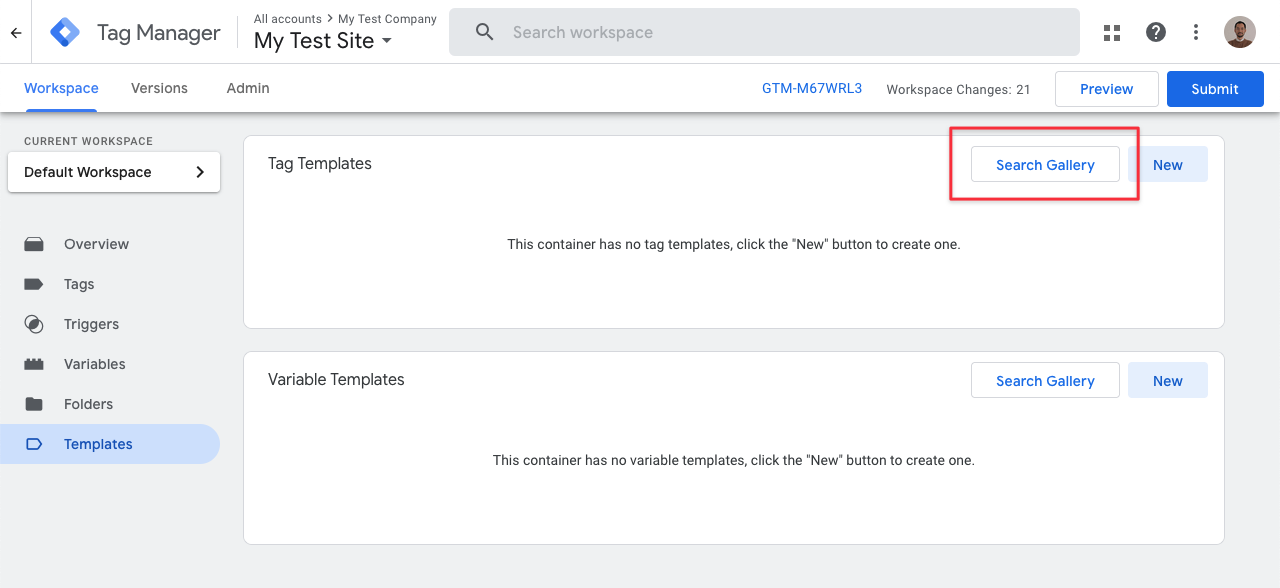 Search for the Algolia Search Insights template in your Workspace