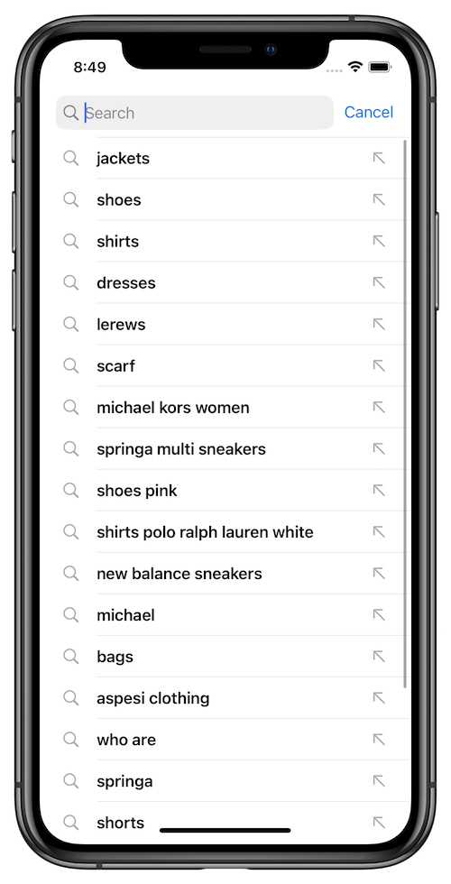 When you type on iOS, Query Suggestions show the most popular search queries