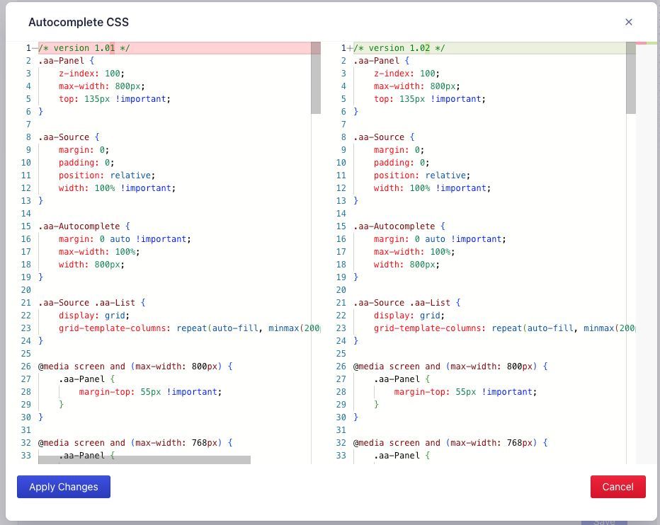 Autocomplete differences editor