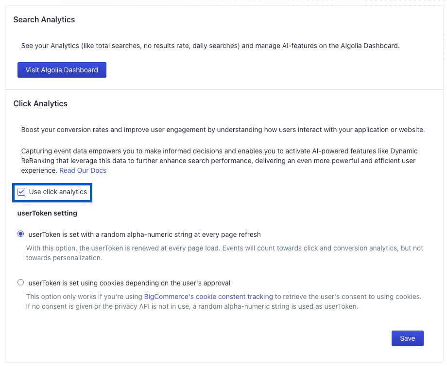 Use click analytics checkbox