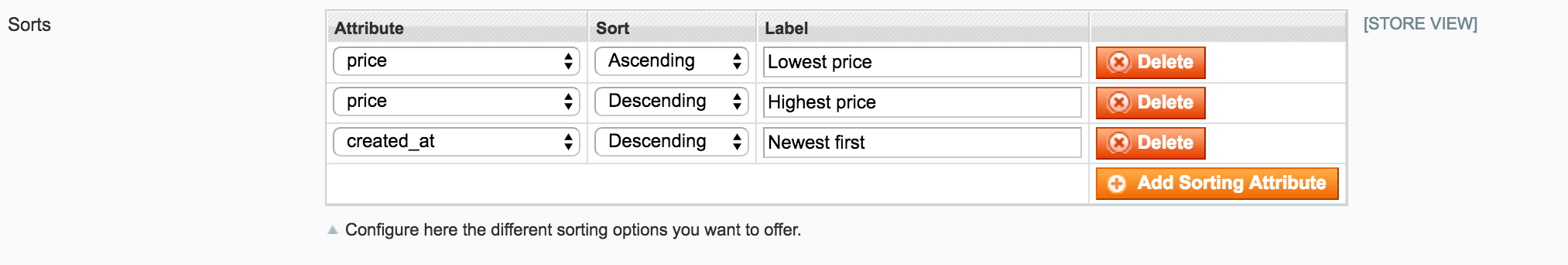 Sorting configuration