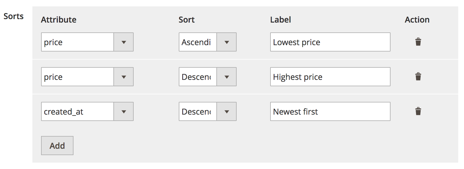 Configure sorting strategies