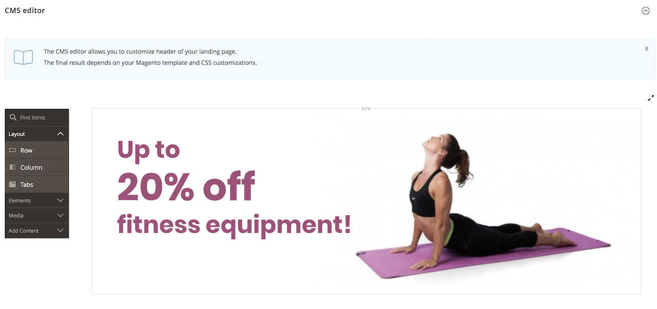 Add content to the landing page with the CMS editor in Magento 2