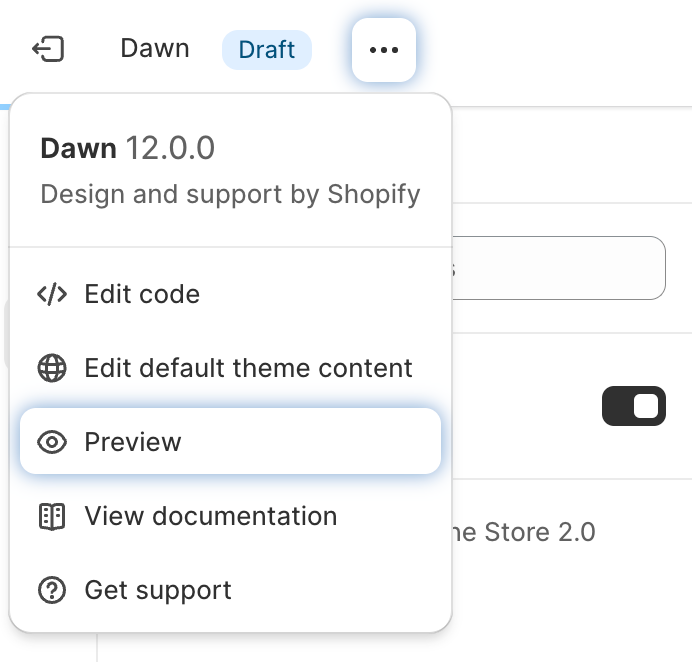 The Preview option in the theme customizer