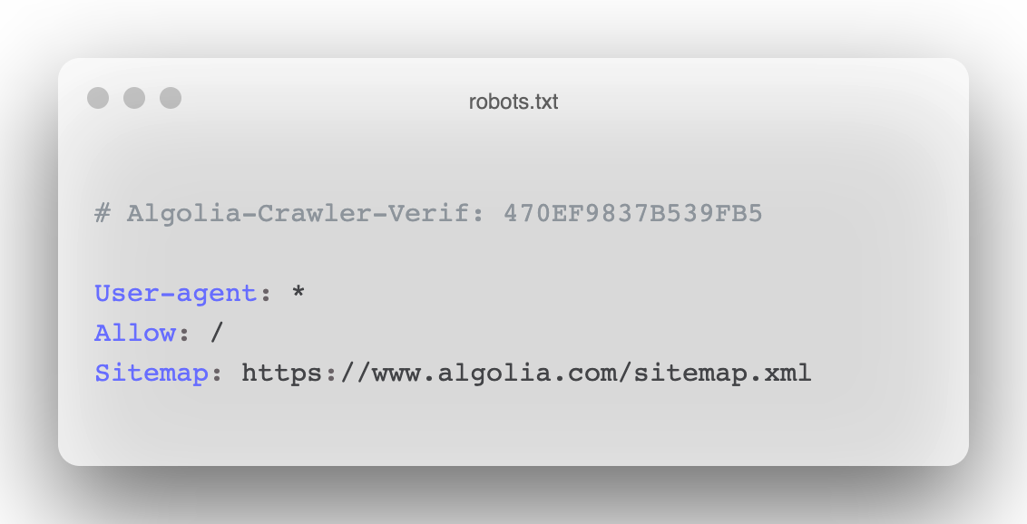 Verification code pasted into robots.txt